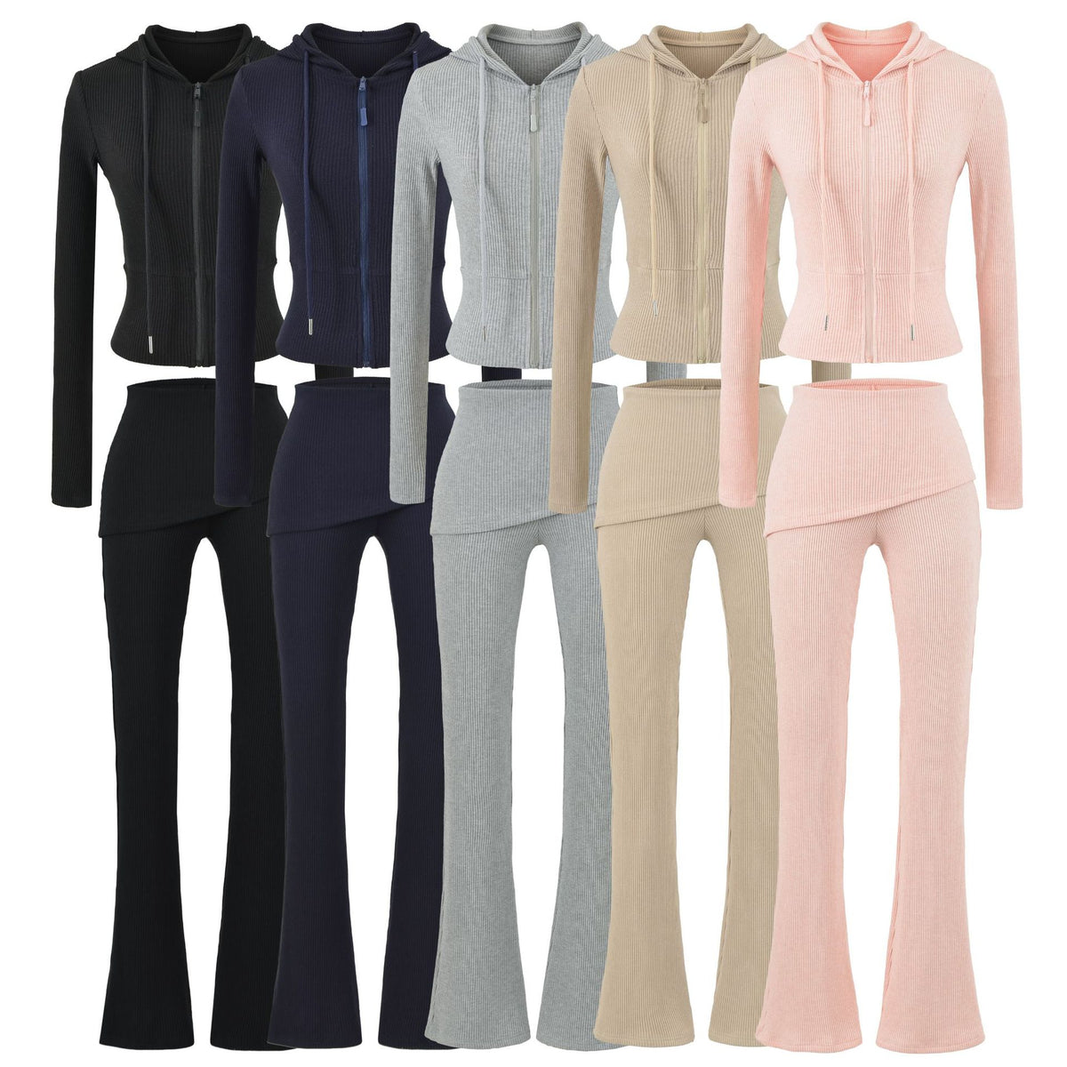 Casual Slim Fit Hooded Long Sleeve Faux Two-Piece Sweatshirt Top with Trendy Pants Set