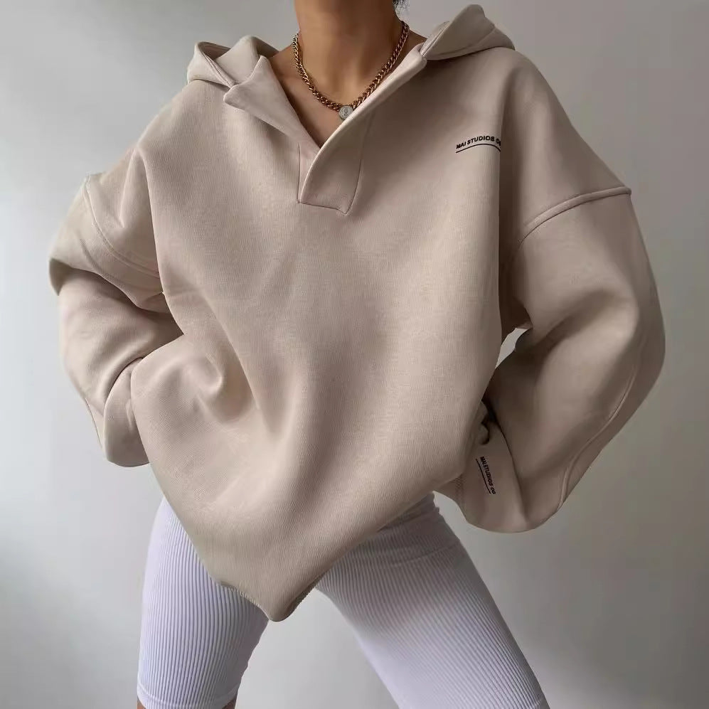 Sudadera de manga larga con capucha, estampado y forro polar para mujer