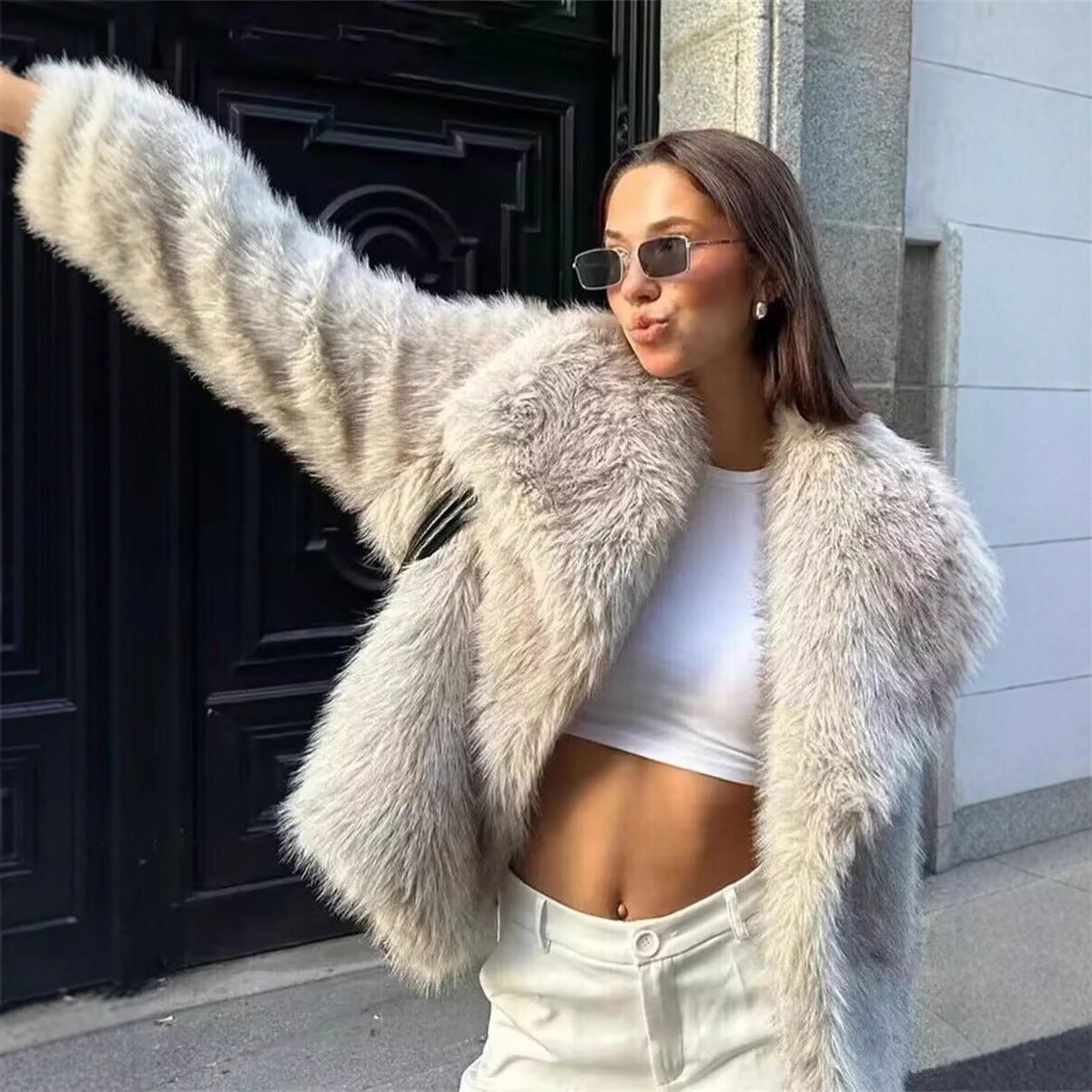 Chaqueta de invierno de piel sintética para mujer
