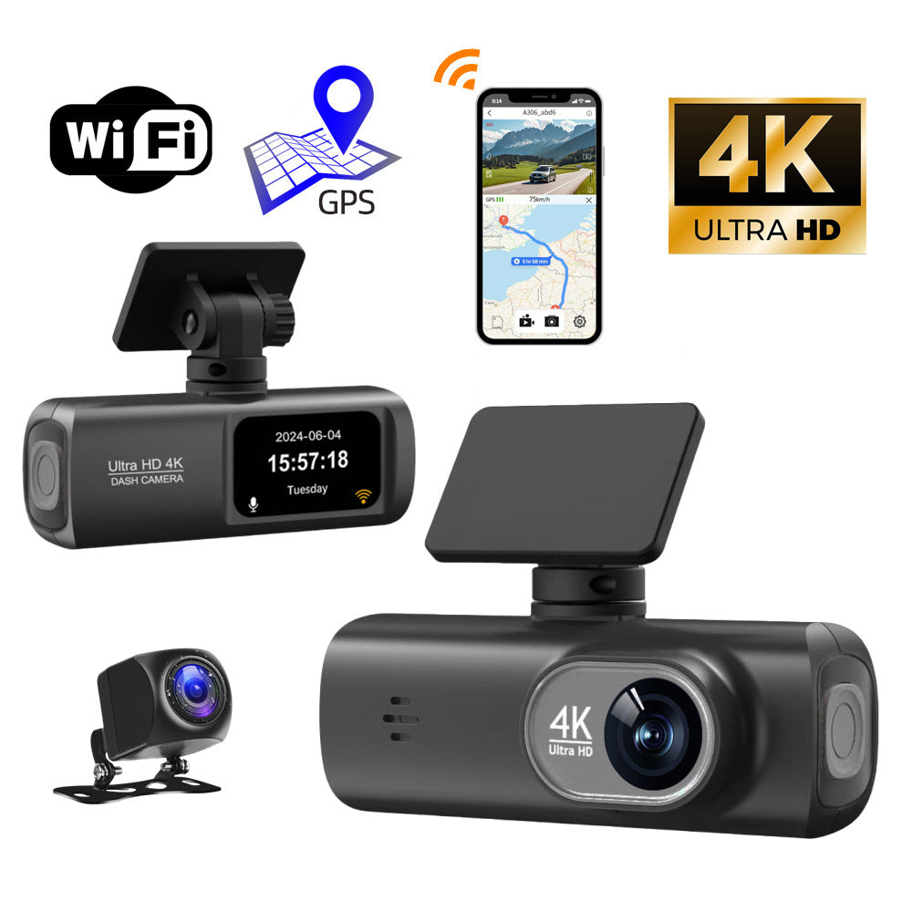 Camara de coche 4K de doble lente con vision nocturna, WiFi y GPS