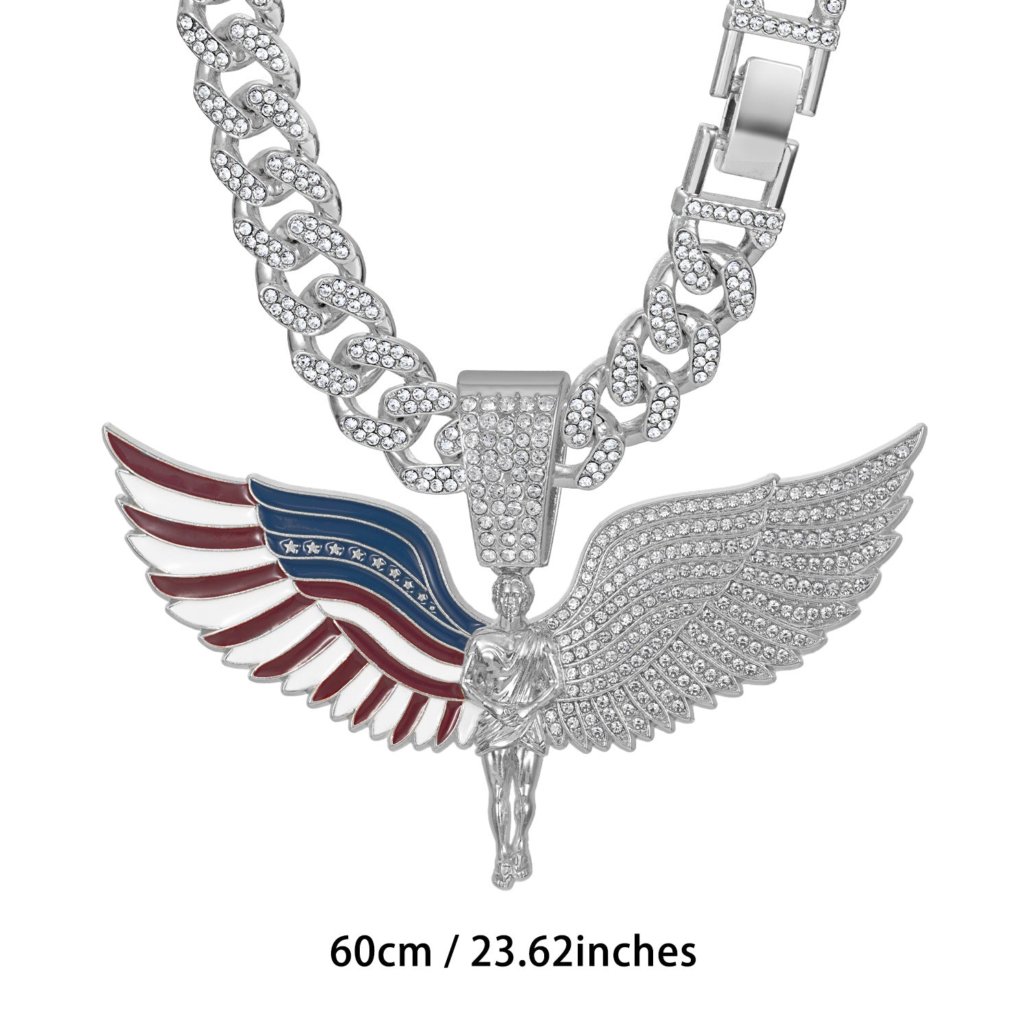Collar con alas de �ngel y colgante grande con cadena cubana