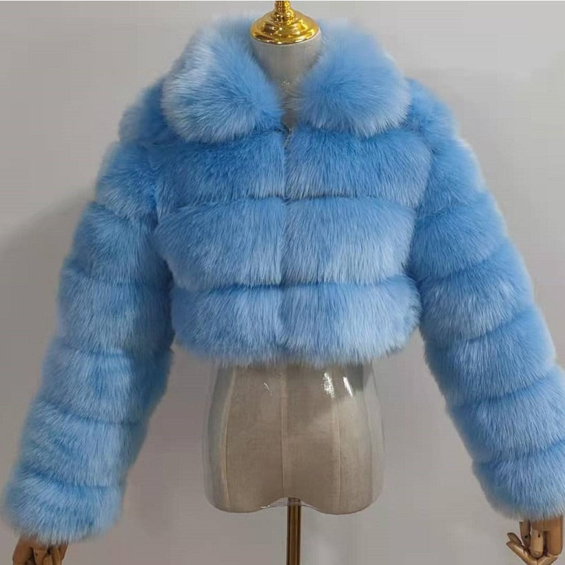 Abrigo de mujer de piel sintetica con cuello de solapa