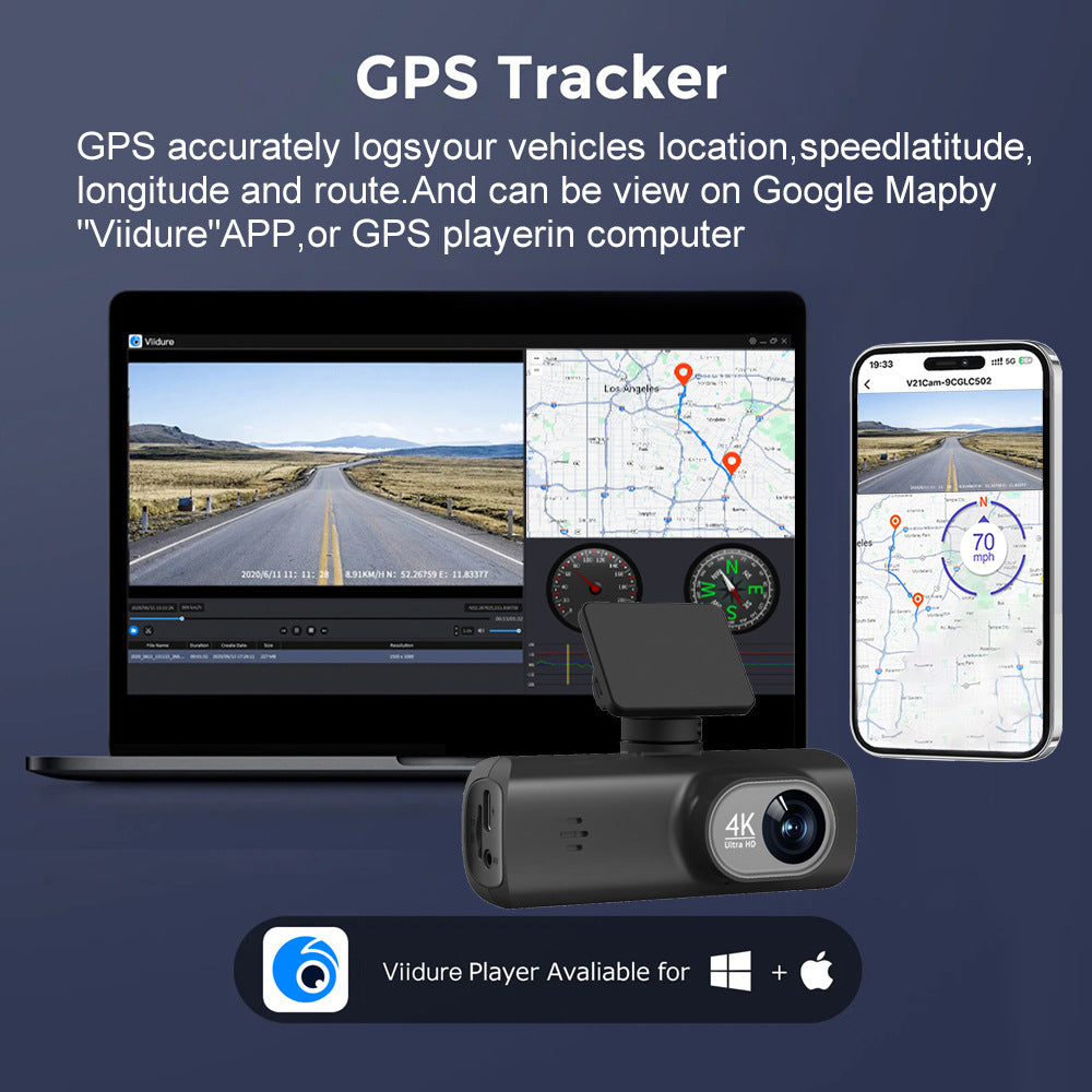 Camara de coche 4K de doble lente con vision nocturna, WiFi y GPS