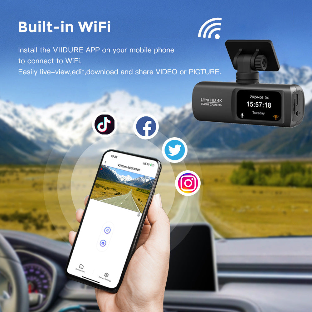 Camara de coche 4K de doble lente con vision nocturna, WiFi y GPS