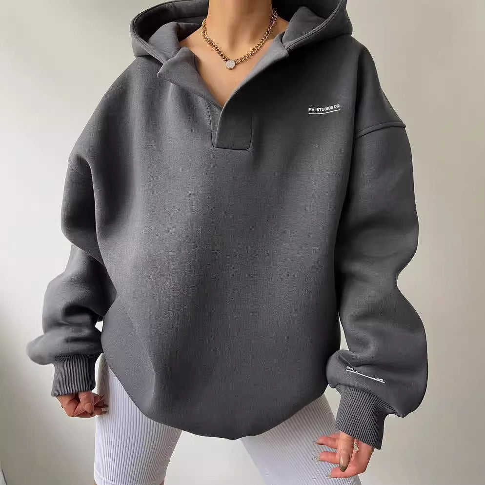 Sudadera de manga larga con capucha, estampado y forro polar para mujer