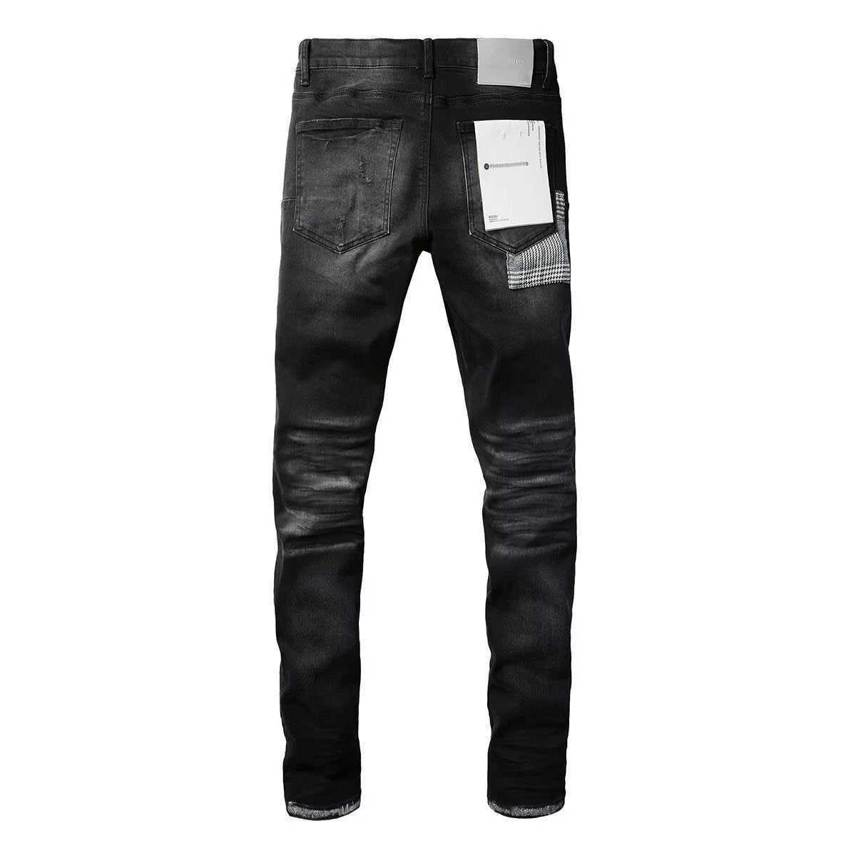 Men's Slim Fit Stretch Black Distressed Patch Vintage Jeans