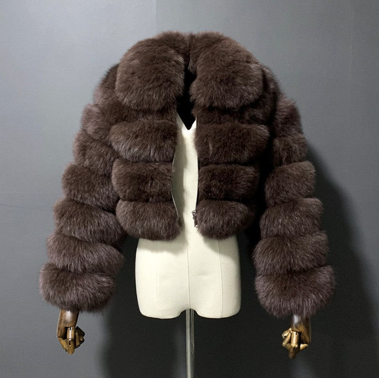 Abrigo de mujer de piel sintetica con cuello de solapa