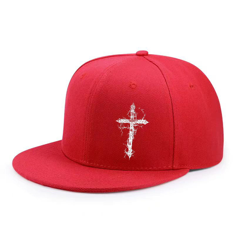 Gorra de béisbol de visera plana con bordado de cruz y rayo