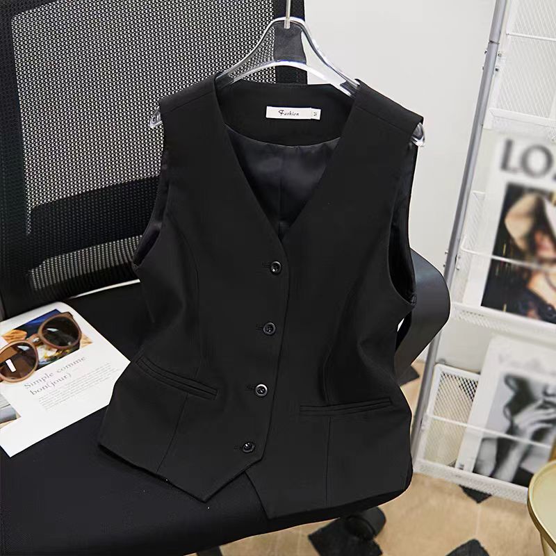 Chaleco tipo chaqueta para mujer con escote en V, efecto cintura entallada y estilo retro franc�s