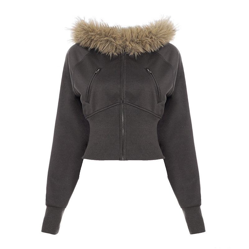 Chaqueta sudadera de mujer con detalles de piel