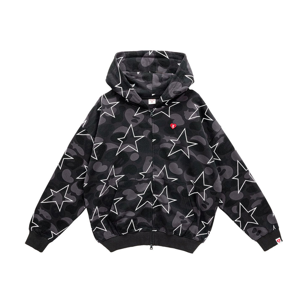 High Street Star Camouflage Zip Up Hooded Jacket Unisex