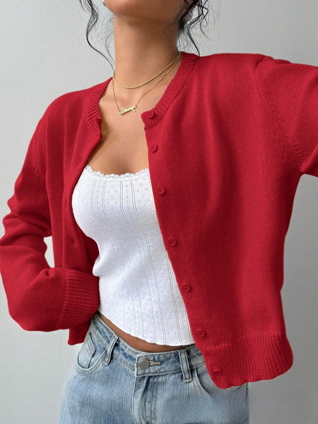 Top de cardigan de punto de estilo americano