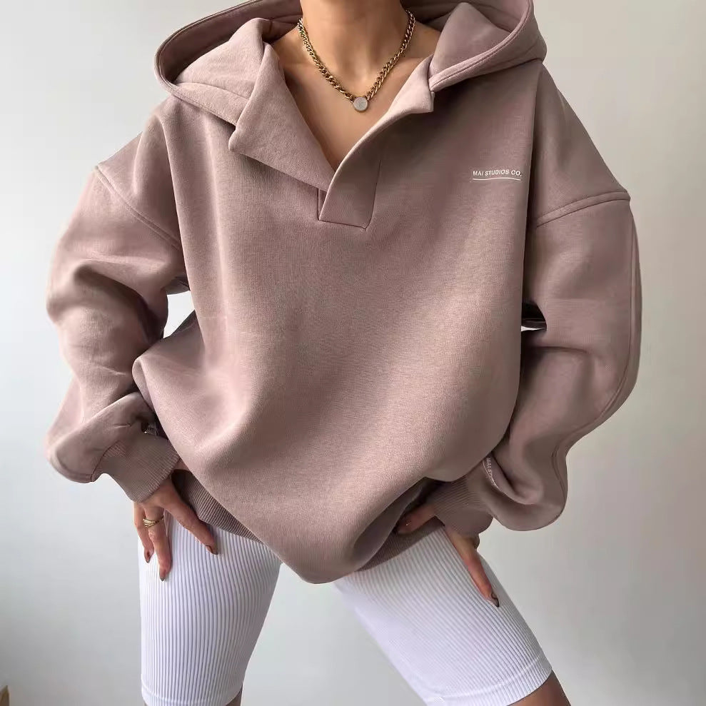 Sudadera de manga larga con capucha, estampado y forro polar para mujer