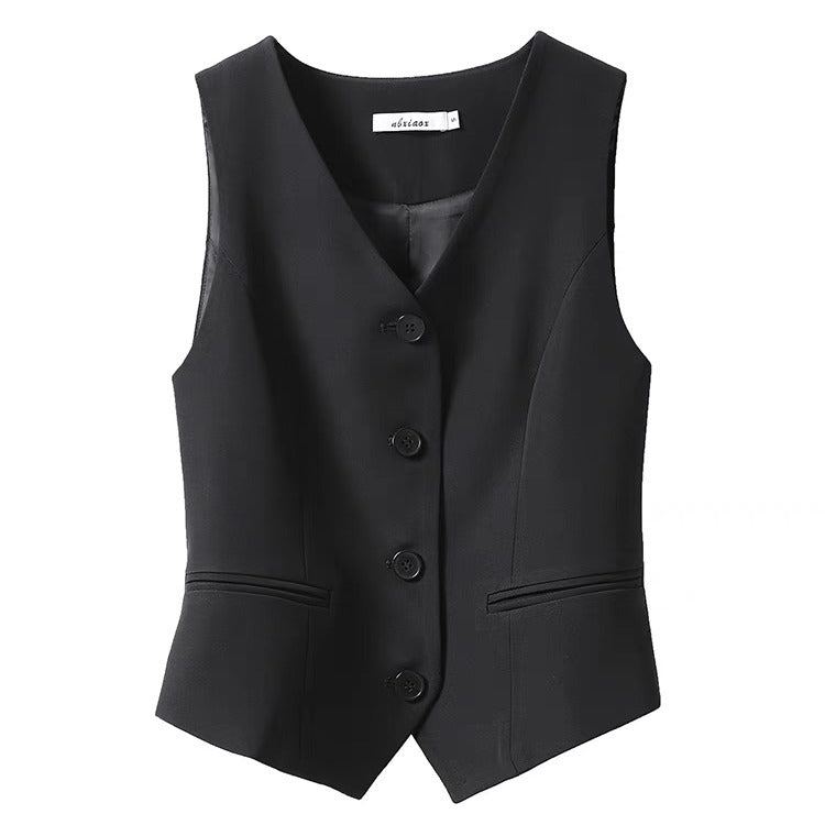 Chaleco tipo chaqueta para mujer con escote en V, efecto cintura entallada y estilo retro franc�s