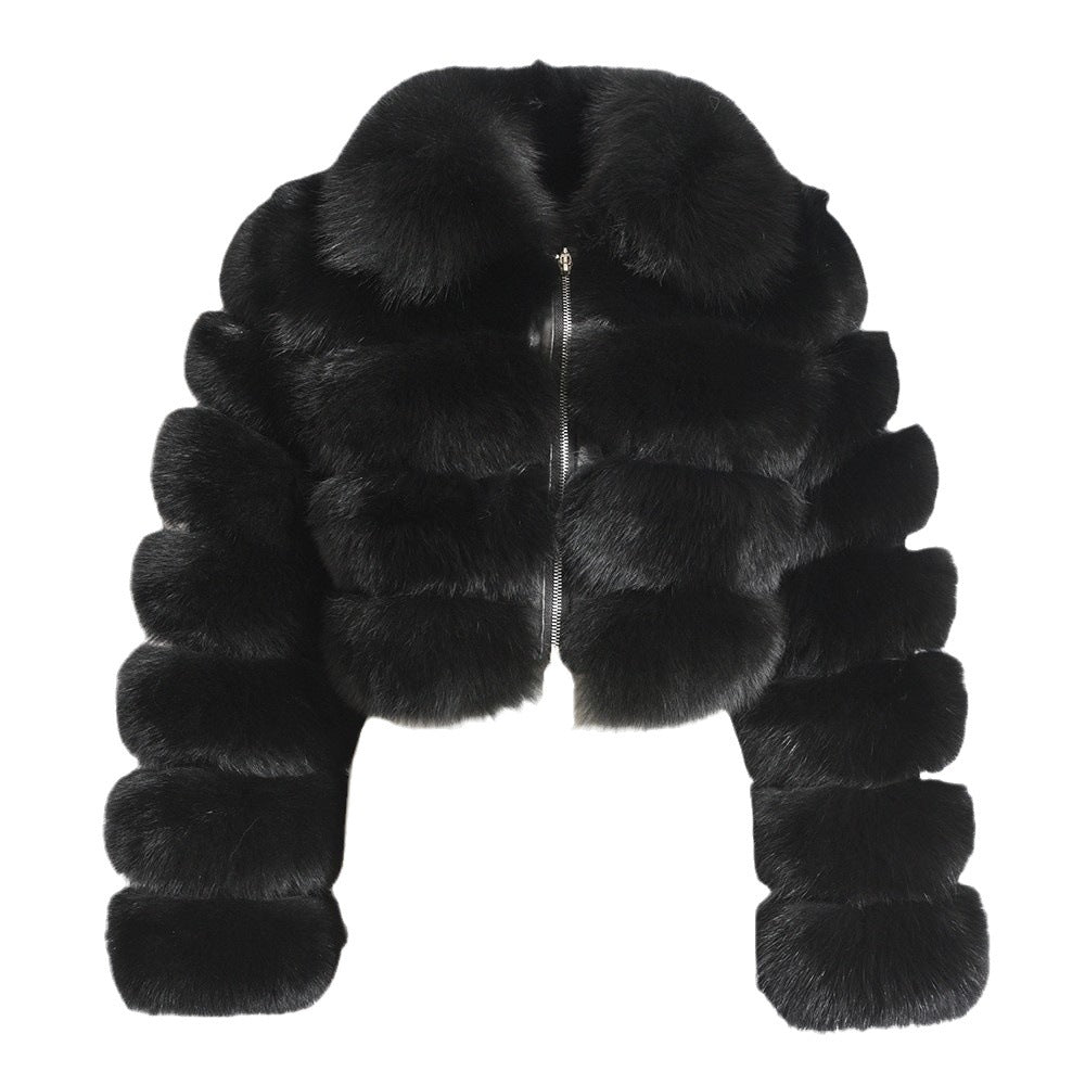 Abrigo de mujer de piel sintetica con cuello de solapa