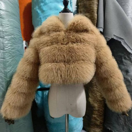 Abrigo de mujer de piel sintetica con cuello de solapa