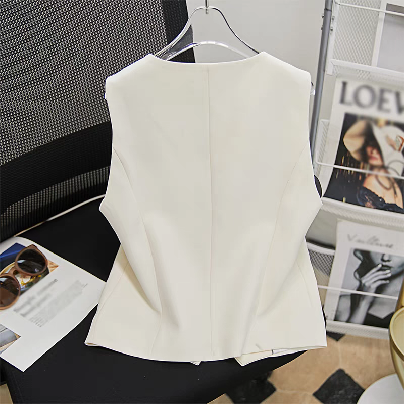 Chaleco tipo chaqueta para mujer con escote en V, efecto cintura entallada y estilo retro franc�s