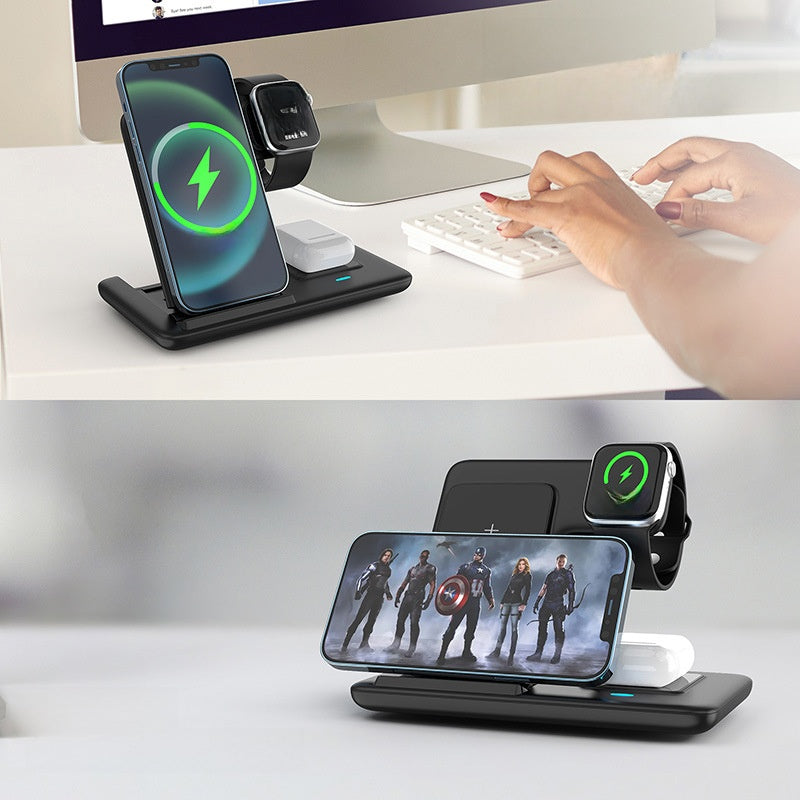 Soporte de Carga Inalámbrica Plegable 3 en 1 | Carga Simultánea para Móvil, Smartwatch y Auriculares | Orden y Potencia en tu Mesa