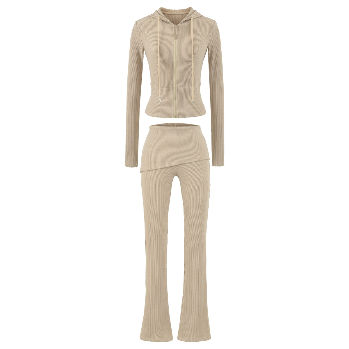 Casual Slim Fit Hooded Long Sleeve Faux Two-Piece Sweatshirt Top with Trendy Pants Set