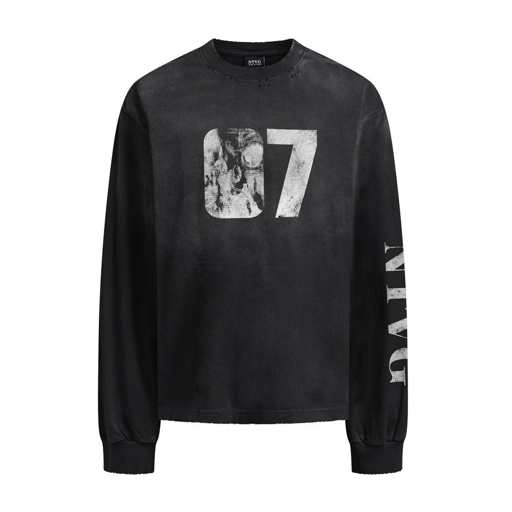 Camiseta de manga larga para hombre con estampado retro de letras