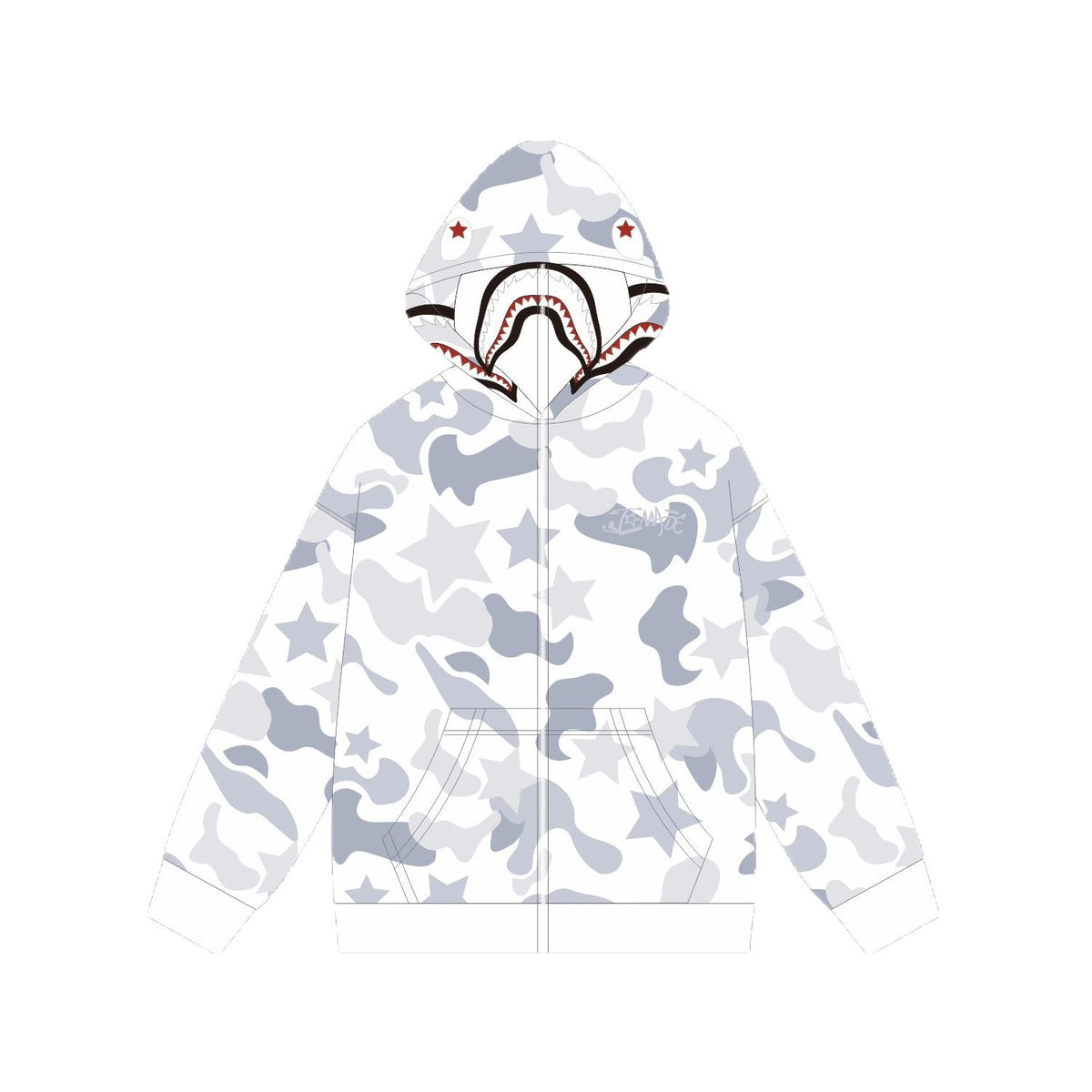 Camouflage Shark Print Zip-Up Hooded Sweatshirt Jacket Unisex Casual Outerwear