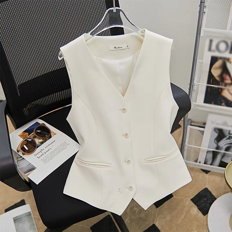 Chaleco tipo chaqueta para mujer con escote en V, efecto cintura entallada y estilo retro franc�s