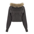 Chaqueta sudadera de mujer con detalles de piel