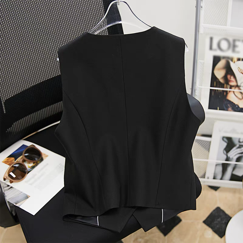Chaleco tipo chaqueta para mujer con escote en V, efecto cintura entallada y estilo retro franc�s