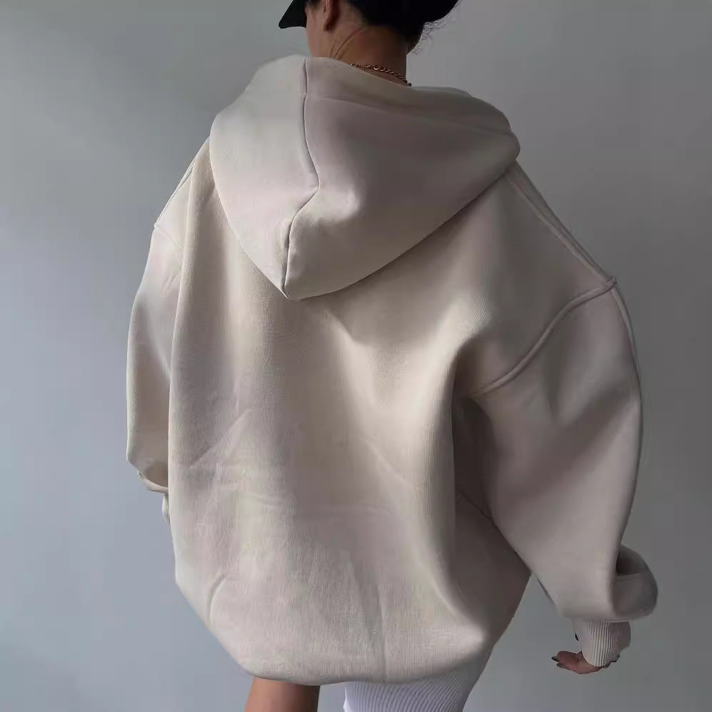 Sudadera de manga larga con capucha, estampado y forro polar para mujer