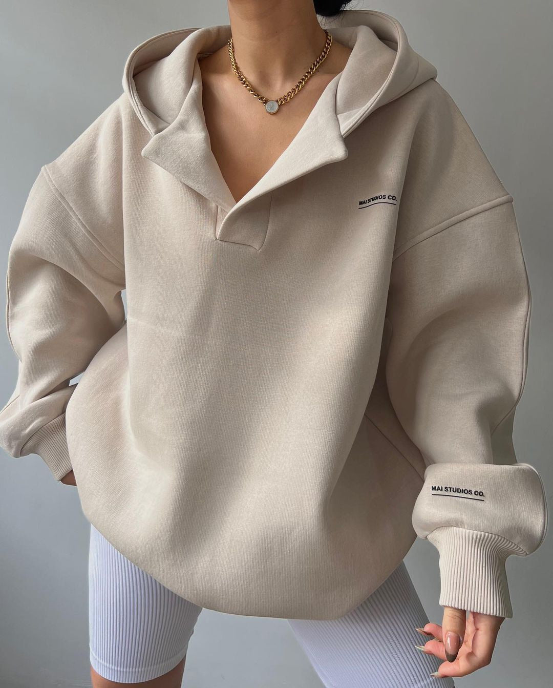 Sudadera de manga larga con capucha, estampado y forro polar para mujer