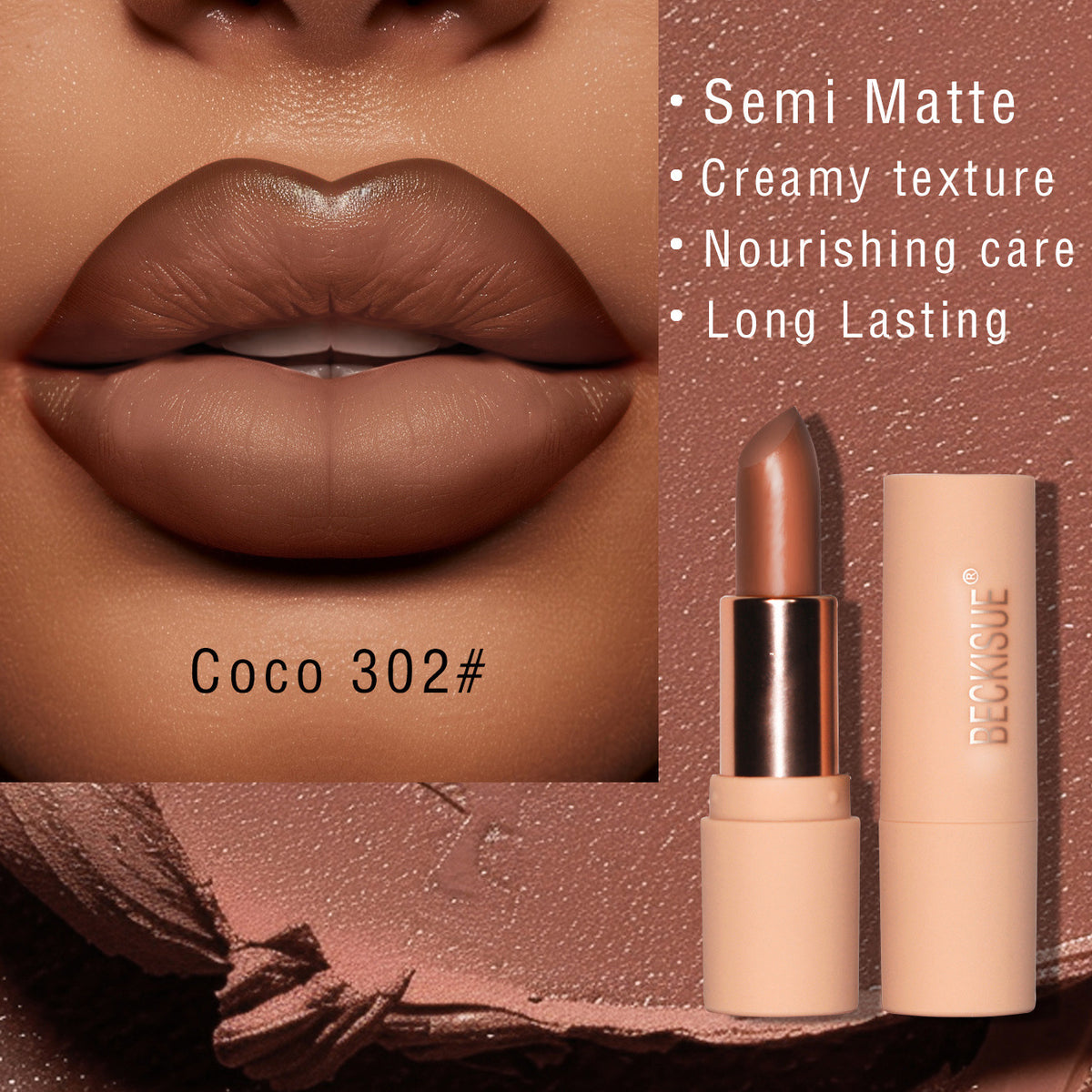 Labial Nude Semimate | Color Natural de Larga Duración | Labios Perfectos Todo el Día