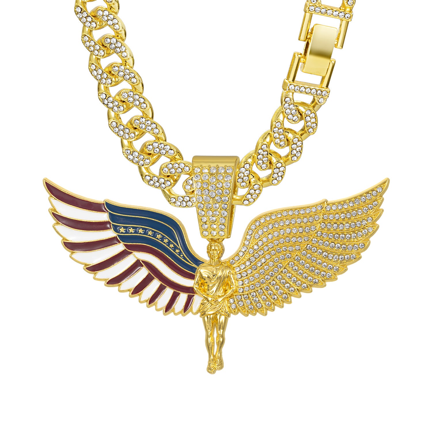 Collar con alas de �ngel y colgante grande con cadena cubana