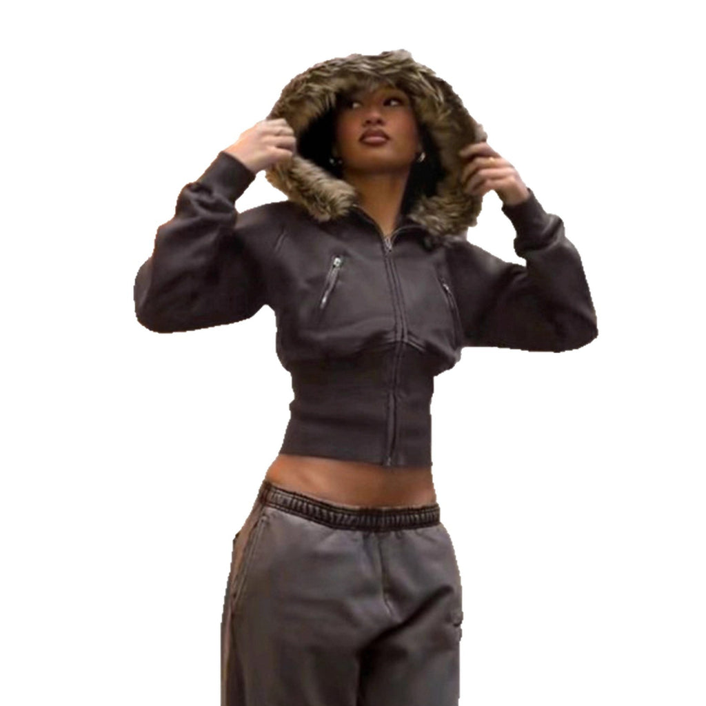 Chaqueta sudadera de mujer con detalles de piel