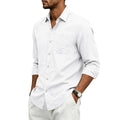 Camisa formal de lino para hombre, de color liso, manga larga y cierre de botones