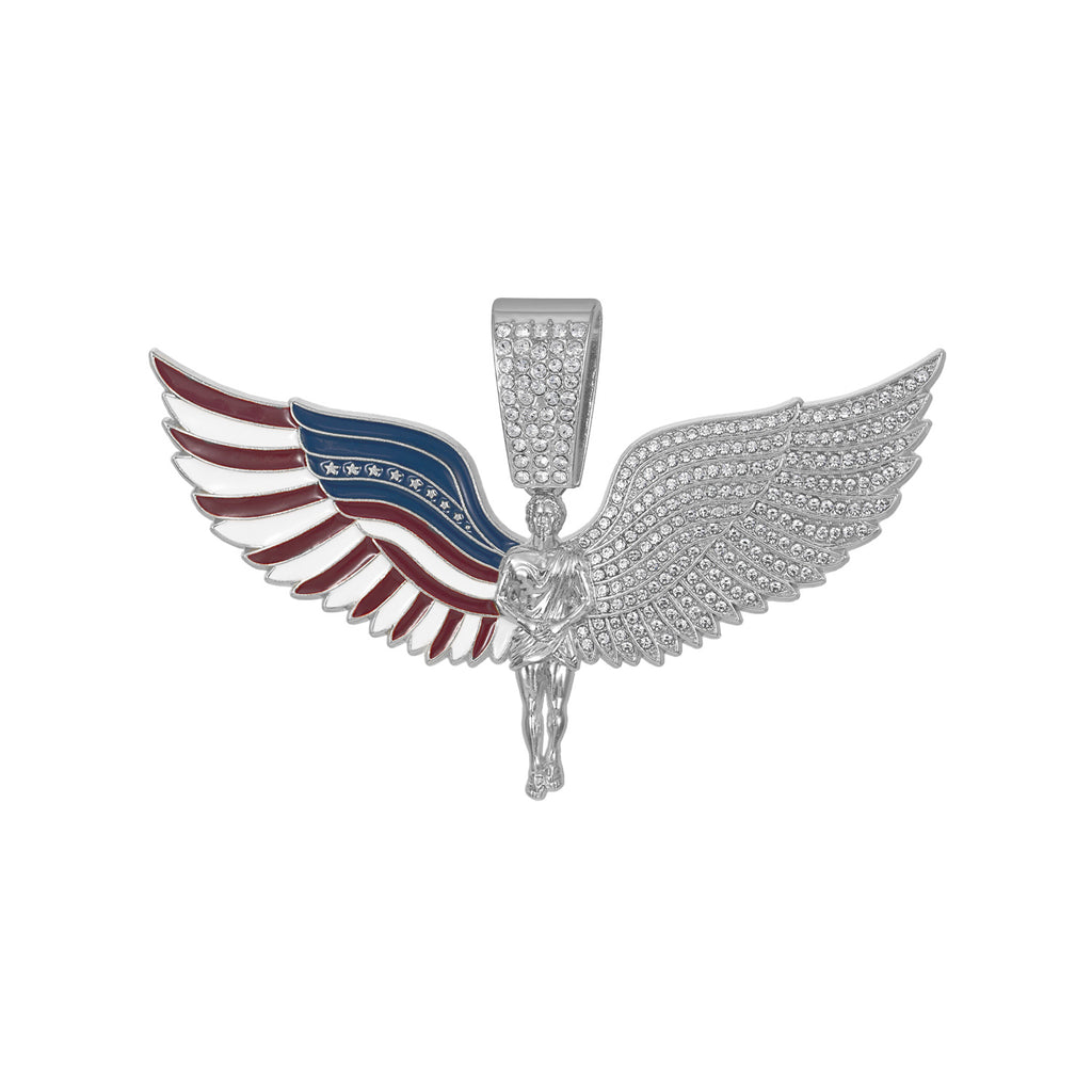 Angel Wings Necklace with Large Pendant and Cuban Chain