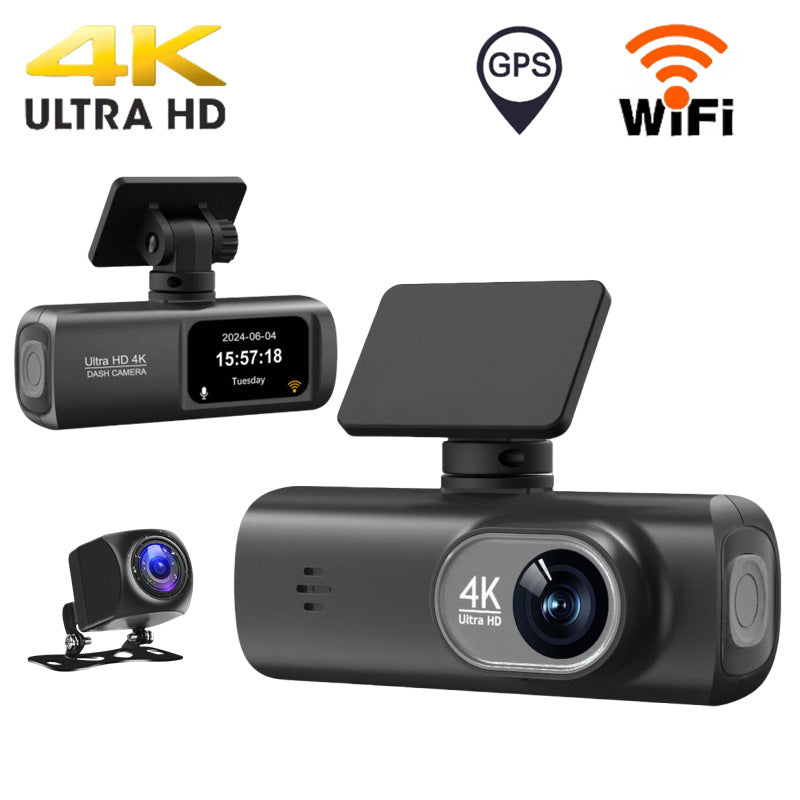 Camara de coche 4K de doble lente con vision nocturna, WiFi y GPS
