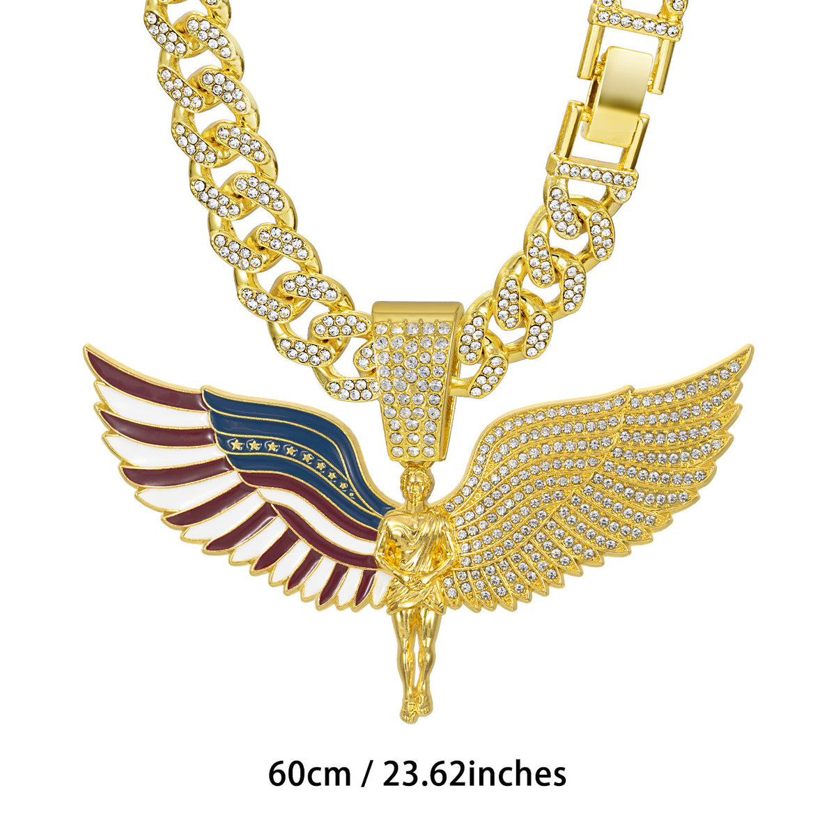 Collar con alas de �ngel y colgante grande con cadena cubana