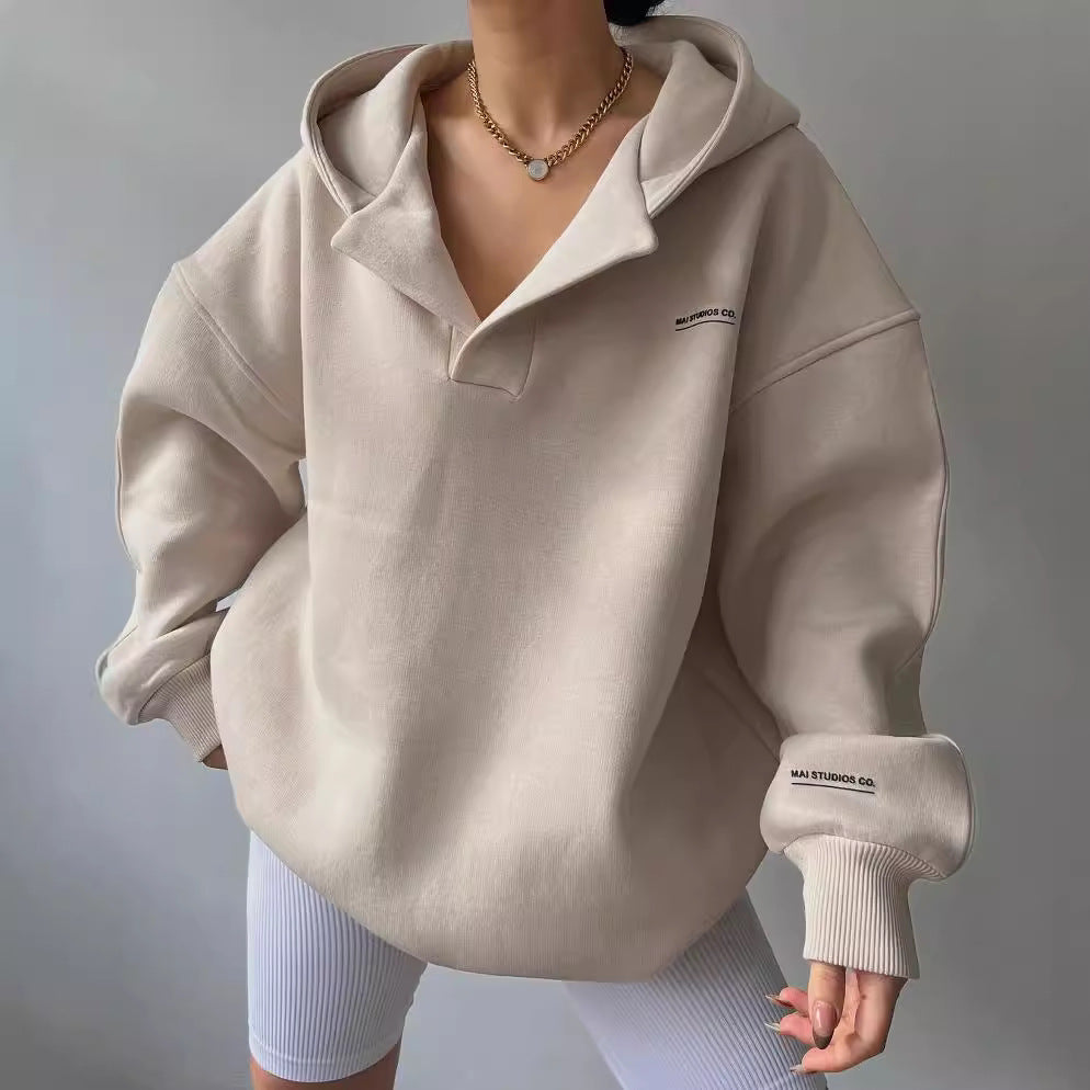 Sudadera de manga larga con capucha, estampado y forro polar para mujer