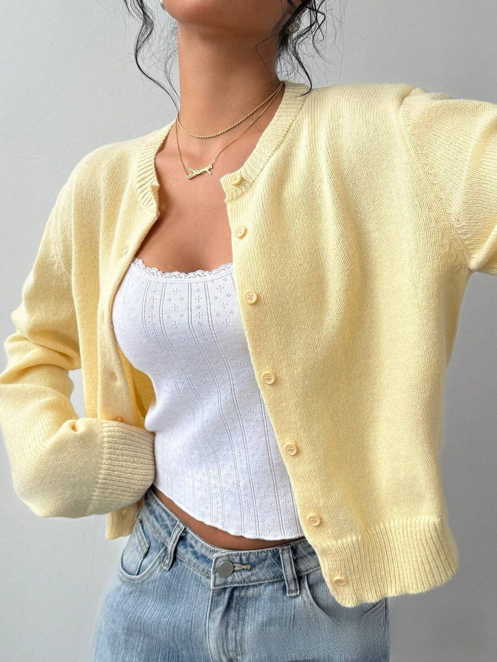 Top de cardigan de punto de estilo americano