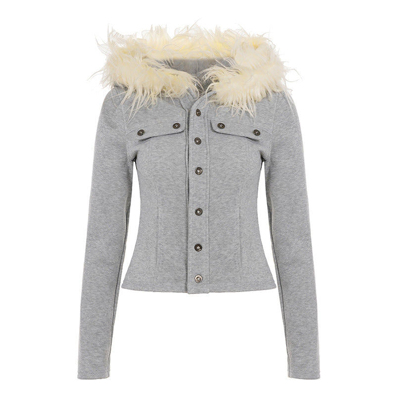 Chaqueta sudadera de mujer con detalles de piel